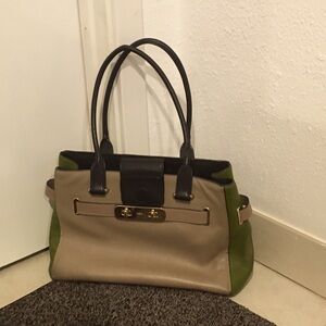 Coach handbag, tan and green